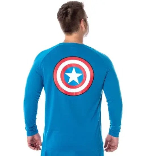 Marvel Men's Vintage Captain America Costume Raglan Top And Pants Pajama Set Captain America image {3}