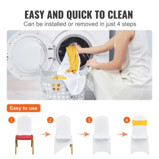 VEVOR Stretch Spandex Folding Chair Covers,Universal Fitted Chair Cover with Chair Sashes,Removable Washable Protective Slipcovers,30 Set Gold & White image {4}