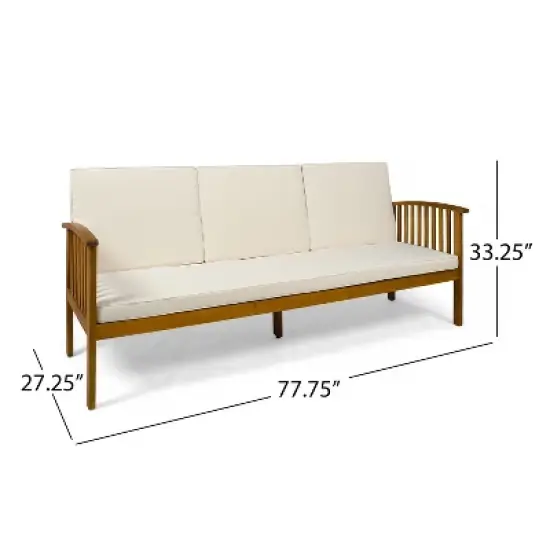 GDFStudio Dupont Outdoor Acacia Wood 3 Seater Sofa with Cushions image {2}
