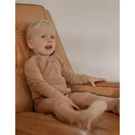 Leveret Toddler Footed Cotton Solid Neutral Color Pajamas image {7}