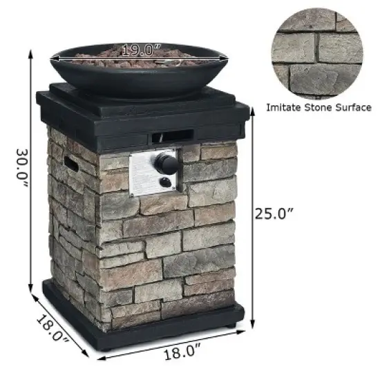 Costway Patio Propane Burning Fire Bowl Column W/ Lava Rocks & Cover 40,000 BTU image {2}
