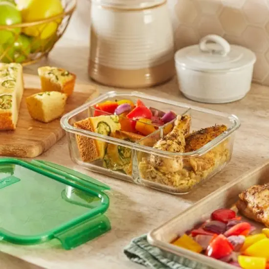 Pyrex 3.8 Cup 3 Compartment Rectangular MealBox Glass Food Storage Container image {6}