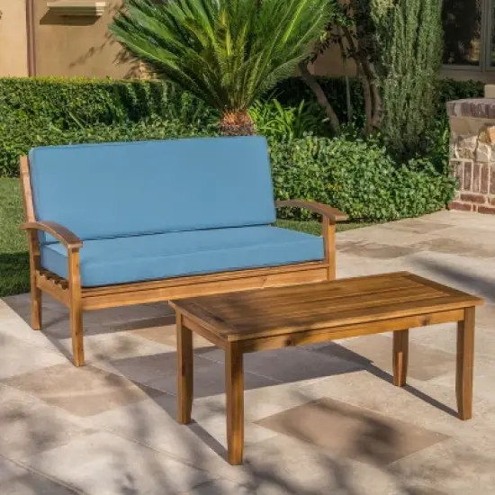 FIONECA Outdoor Blue Seat with Coffee Table, All-Weather Rattan Chair and Table Set for Patio, Garden, Balcony, or Poolside image {2}