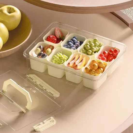 Snackle Box Container, Portable 8-Compartment Snack Box with Lid & Handle, Clear Serving Tray Organizer for Fruit, Candy, Nuts, Veggies, Travel, Party image {1}