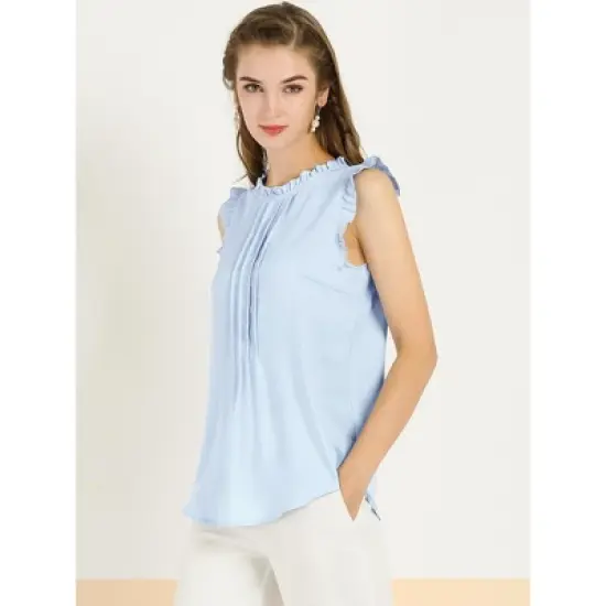 Allegra K Women's Ruffled Business Office 1950s Vintage Sleeveless Blouses image {4}