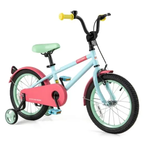 Costway 16" Kids Bike with Adjustable Saddle Handlebar Removable Training Wheels Handbrake Green/Red/Pink/Blue/Black image {14}