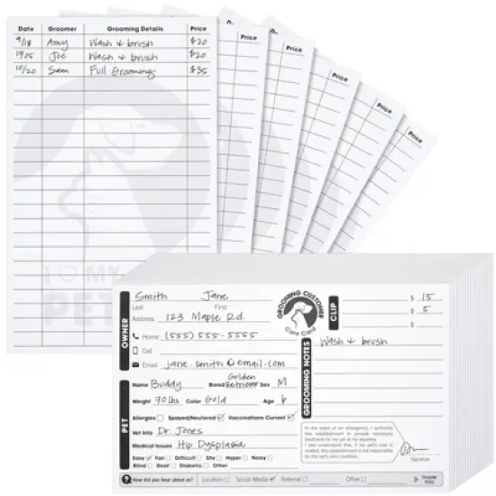 100 Pack Pet Grooming Card, Customer Information Cards Client Contact Profile Extender Pet Info Record Cards for Pet Dog Cat Groomers, 8 x 5 inches image {4}