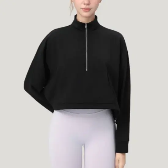 Anna-Kaci Active Women's Long Sleeve Half Zip Pullover Top with Mock Neck and Kangaroo Pocket image {7}