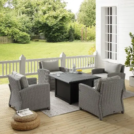 Bradenton 5pc Wicker Conversation Set with Fire Table - Gray - Crosley image {7}