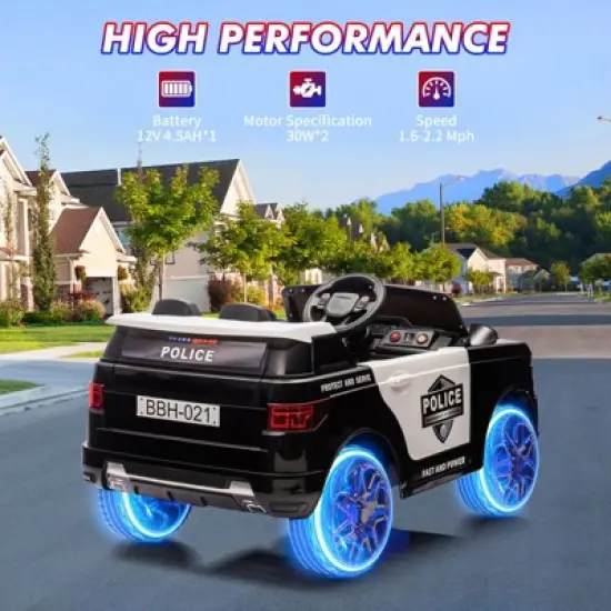 Electric Police Car for Kids,12V 4.5AH Battery Powered Kids Ride on Toy with Remote Control, Flashing Lights and Music image {6}
