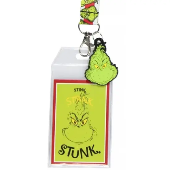 Dr. Seuss GRINCH Stink Stank Stunk Breakaway ID Badge Holder Lanyard w/ 2" Logo Rubber Pendant Green image {1}
