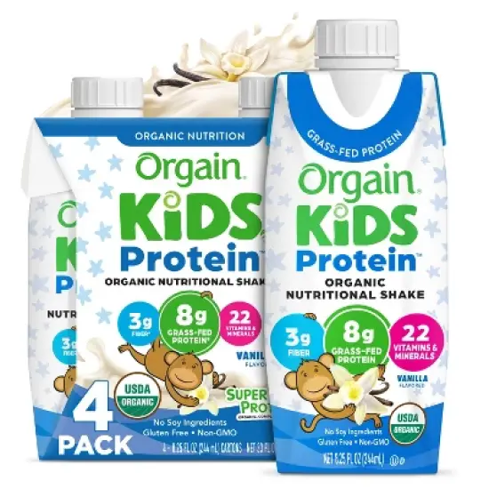 Orgain Organic Kids' Nutritional Protein Shake 22 Vitamins & Minerals Vanilla Flavored - 4pk/8.25 fl oz Cartons image {7}