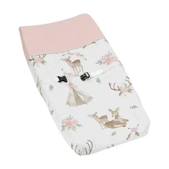 Sweet Jojo Designs Girl Changing Pad Cover Deer Floral Pink Taupe and Green image {5}