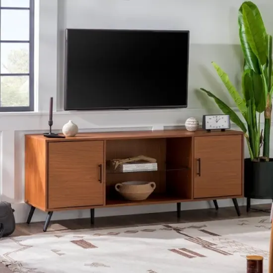 2 Door Mid-Century Modern Wood Storage TV Stand for TVs up to 65" - Saracina Home image {9}