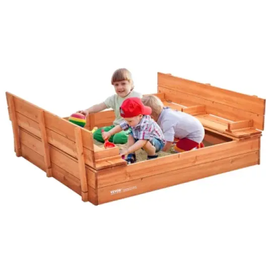 VEVOR Wooden Sandbox, 52.4 x 47.2 x 16.9 in Sand Box, Sand Pit with Foldable Bench Seats and Bottom Liner, Gift for Boys Girls Ages 3-12 image {8}