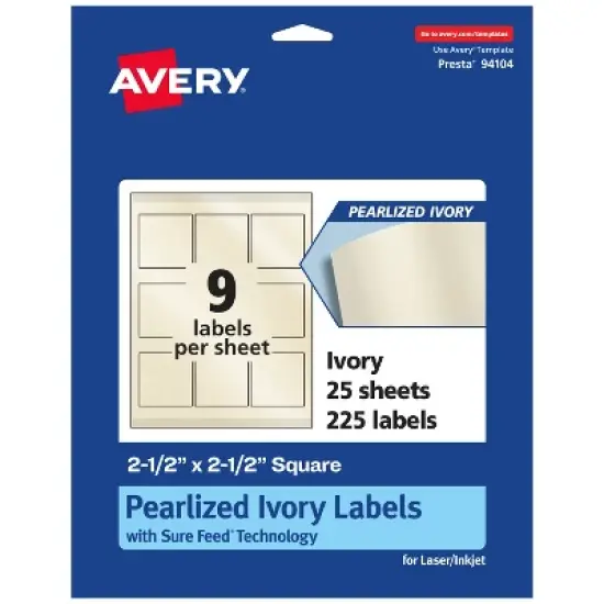 Avery Pearlized Ivory Square Labels with Sure Feed Technology, 2.5" x 2.5" image {8}