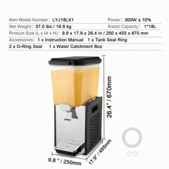 VEVOR Commercial Beverage Dispenser, 18 L Juice Dispenser, 300W 304 Stainless Steel Food Grade Drink Machine with 45&deg;F-54&deg;F Cooling Temperature image {7}