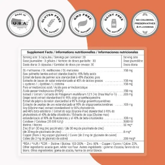 SuperSmart Grey Hair Formula - with Catalase, Copper, Biotin, Fo-Ti, Zinc, Saw Palmetto | Non-GMO & Gluten Free - 90 Vegetarian Capsules image {3}