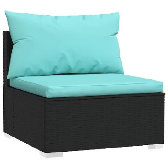 vidaXL Garden Middle Sofa Black PE rattan, powder-coated steel, fabric image {8}