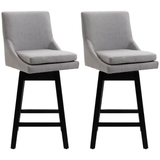 HOMCOM 28" Set of 2 Swivel Bar Height Bar Stools, Armless Upholstered Barstools Chairs with Soft Padding Cushion and Wood Legs image {3}