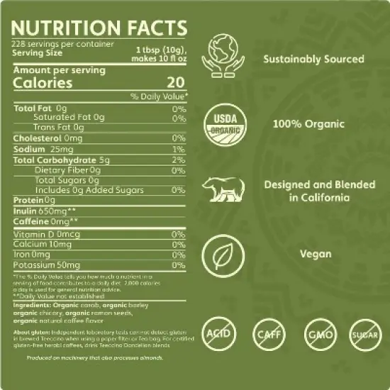 Teeccino French Roast Chicory Herbal Coffee, 11 Oz, That&rsquo;s Prebiotic, Caffeine-Free & Acid Free, Dark Roast image {5}