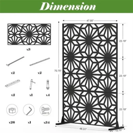Syemin Decorative Privacy Screen, Outdoor Objects nd Panels for Patio Lawn Deck for Garden, Lawn, Black, 48.31"*15.57"*70.75" image {1}
