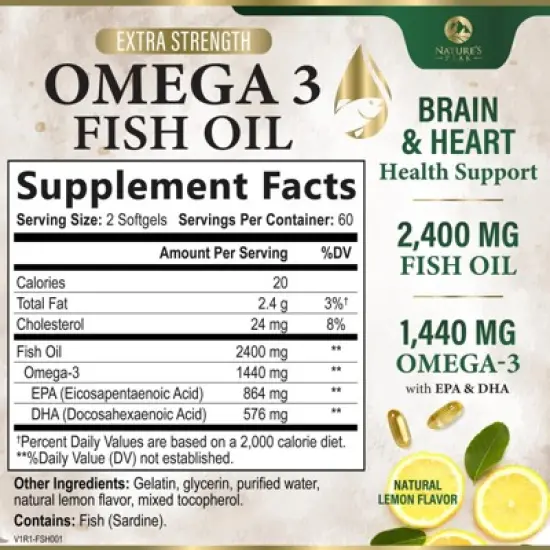 Fish Oil 2400 mg - Triple Strength Fish Oil Supplement for Healthy Heart Support - 60 Softgels;120 Softgels image {1}