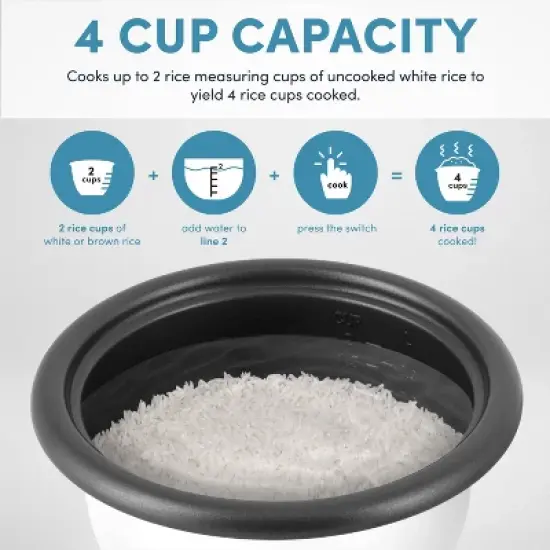 Aroma 4 Cup Pot Style Rice Cooker - White: Nonstick, Stay-Cool Handles, 1 Setting, 250W, Includes Glass Lid & Manual image {8}