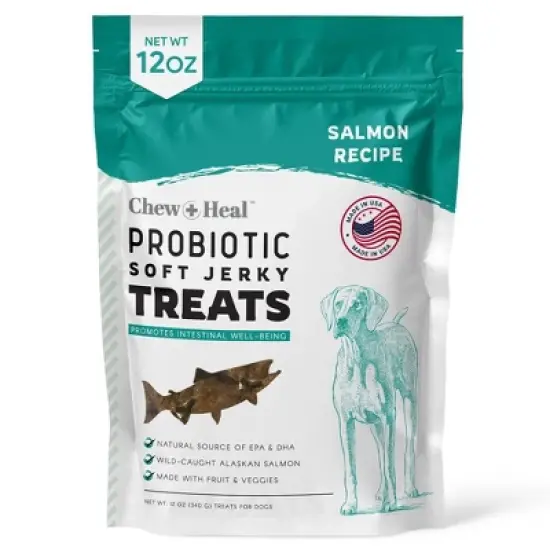 Chew + Heal Wild-Caught Alaskan Salmon Probiotic Soft Jerky Treats for Dogs, Natural Source of EPA & DHA, Promotes Intestinal Well-Being - 12oz image {9}