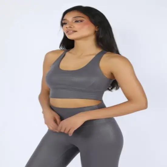 90 Degree By Reflex Womens Wonderlink Liquid Disco Foil Print Longline Racerback Warrior Bra image {5}