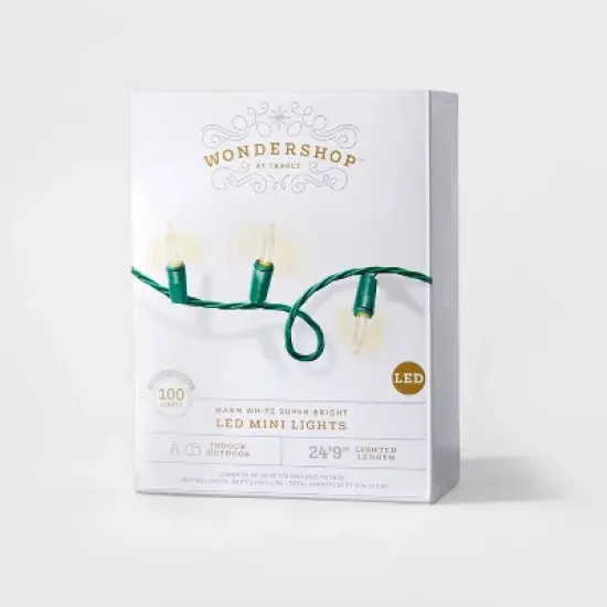 100ct LED Super Bright Mini Christmas String Lights Warm White with Green Wire - Wondershop&trade; image {3}