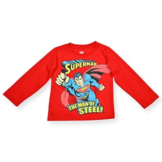 Warner Bros Boy's 3-Pack Superman The Man Of Steel Long Sleeve Graphic Tee, Hooded Vest and Jogger Pant Set image {3}