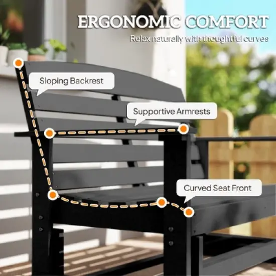 Outsunny 2-Person Outdoor Glider Bench Patio Double Swing Rocking Chair Loveseat w/ Slatted HDPE Frame for Backyard Garden Porch image {4}