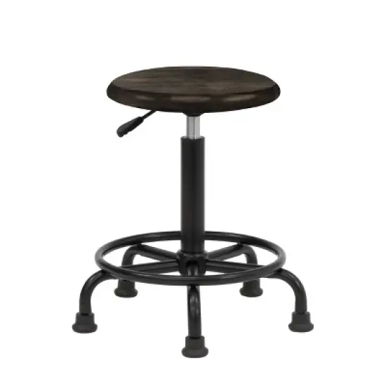 Retro Wood and Metal Swivel Height Adjustable Stool with Foot Ring - Distressed Black - studio designs image {2}