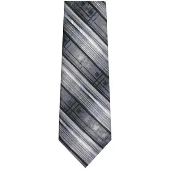 TheDapperTie Men's Black, Gray And White Stripes Necktie with Hanky image {1}