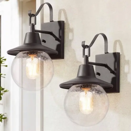 2pk 12.5" Metal/Glass Globe Outdoor Wall Lamps Rusty - LNC image {7}