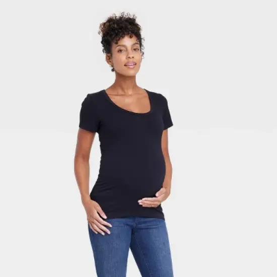 Short Sleeve Seamless Ribbed Maternity T-Shirt - Isabel Maternity by Ingrid & Isabel&trade; image {3}