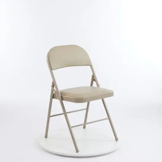 DOMETOUR Set of 2 Folding Chair Leather Padded Folding Chairs Easy to Use and Store Outdoor and Indoor for Home Office Party khaki image {2}