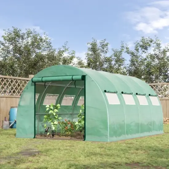 Outsunny Walk-in Tunnel Greenhouse with 2 Zippered Mesh Doors Upgraded Hot House, Green, 13' x 10' x 6.5' image {2}