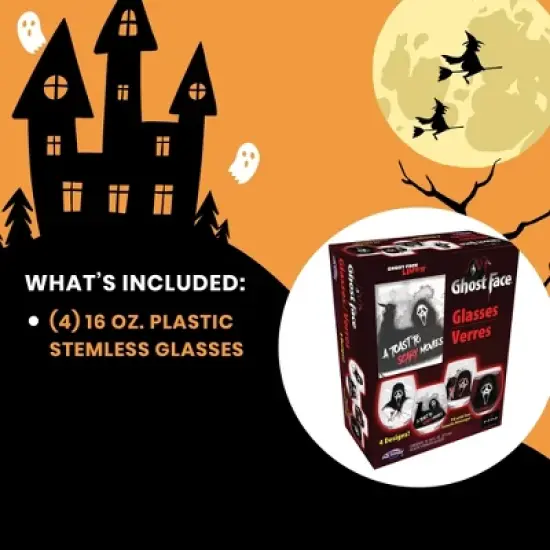 Fun World Scream Ghost Face Glass Wine Tumbler Set of 4 image {6}