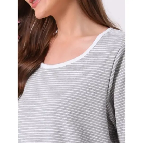 INSPIRE CHIC Women's Stripe Pajamas Nightshirt Lounge House Dress Sleep Shirts Sleepwear Long Sleeve Nightgowns image {4}