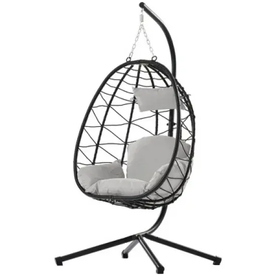 Gulches Egg Chair with Stand - Indoor/Outdoor Wicker Hanging Basket, Hammock for Living Room/Patio image {4}