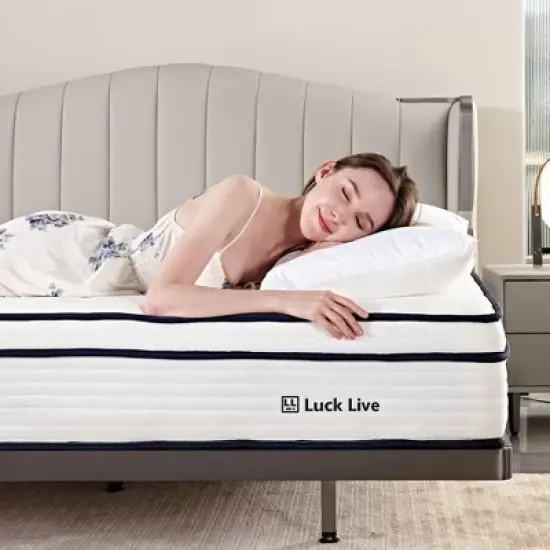 Luck Live 10-inch hybrid mattress with anti-static breathable built-in springs and pillow top, motion isolation, pressure relief, boxed full mattress image {4}