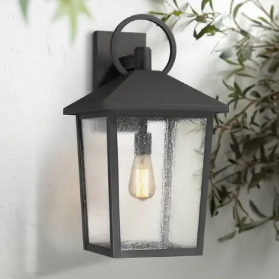 John Timberland Westmont 22" High Modern Outdoor Wall Light Fixture Mount Porch House Exterior Weatherproof Sand Black Aluminum Seeded Glass Shade image {1}