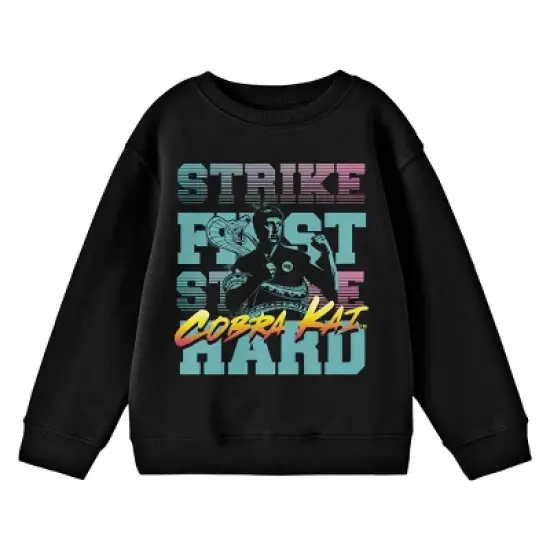 Cobra Kai Strike First Strike Hard Crew Neck Long Sleeve Black Youth Tee image {2}