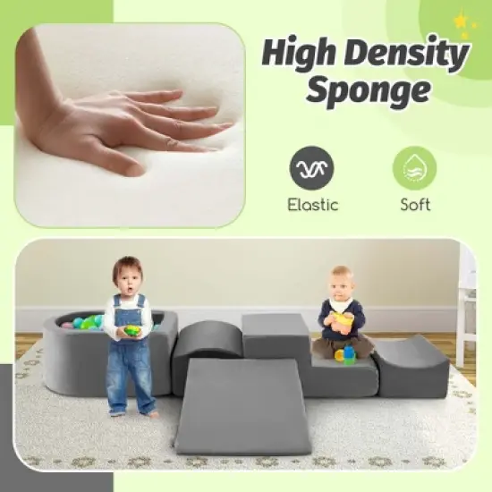 Costway 5PCS Climb and Crawl Playset with Ball Pit for Kids Zippers for Playroom Gray/Pink image {6}