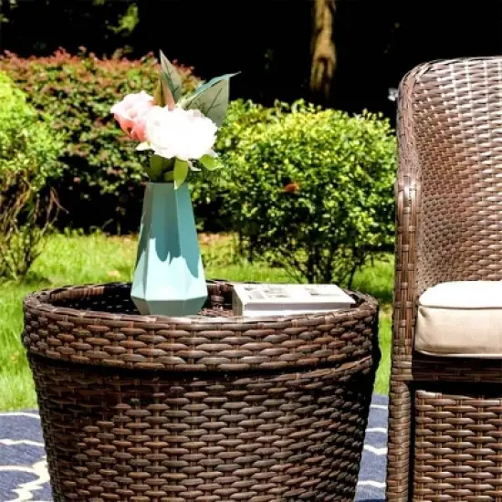 5pc Rattan Conversation Set with Chairs, Ottomans & Storage Side Table - Captiva Designs image {6}