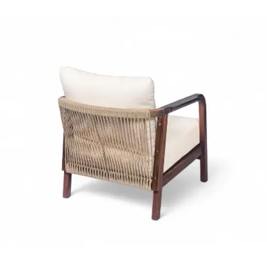 Christopher Knight Home Sylas 3 Piece Modern Acacia Wood Patio Seating Set with Woven Backrest and Deep Cushions image {4}