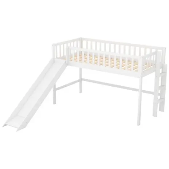 Twin Size Loft Bed with Ladder and Slide-ModernLuxe image {3}