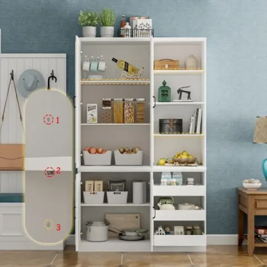 Famapy White Kitchen Cabinet Storage Cabinet: Adjustable Shelves, Mixed Storage, Space - Saving Design Pantry image {5}
